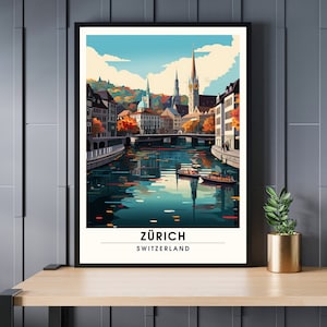 Stampa di Zurigo, poster di viaggio di Zurigo al tramonto