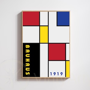 Bauhaus 1919 Poster – Blue Waves Graphic Print, Minimalist Modern Wall Art, Abstract Design Home Decor, Framed or Unframed