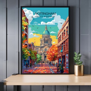 Nottingham Travel Poster - Artistic Cityscape Print - UK Souvenir Collection