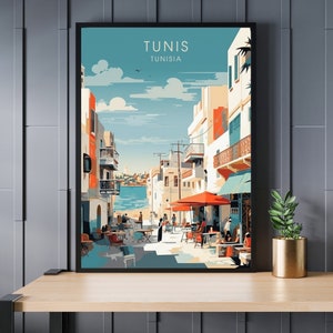 Affiche Tunis, impression de voyage Tunis, Affiche Tunisie, affiche de voyage, art mural Tunisie
