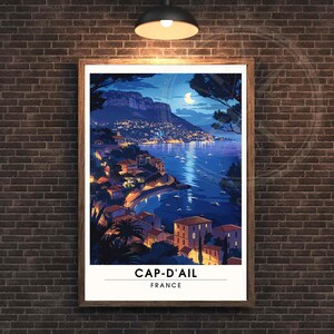 Cartel Cap-d'Ail, Francia - Impresión Cap-d'Ail - Cartel de la Costa Azul de noche
