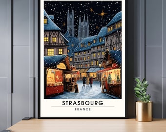 Strasbourg poster | Strasbourg Christmas Travel Print | Strasbourg Christmas Market Poster | Christmas decoration