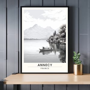 Annecy Print | Annecy Travel Poster | Black and white poster