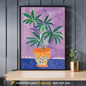 Cartel de Henri Matisse | Impresión Matisse | Inspiración de Henri Matisse: jarrón y planta sobre fondo morado