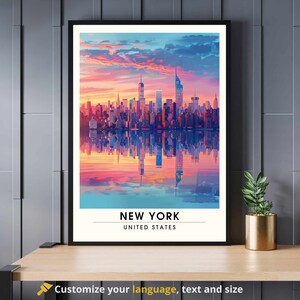 Impresión de Nueva York ? Póster de viaje de Nueva York | Cartel de la ciudad de Nueva York - Nueva York al atardecer