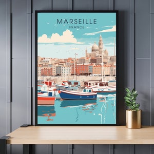 Affiche Marseille, impression de voyage Marseille, affiche de voyage Marseille France, vieux port