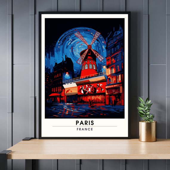 Impression Paris  | Affiche de Voyage Paris | Impression de Voyage Paris, France | Moulin Rouge