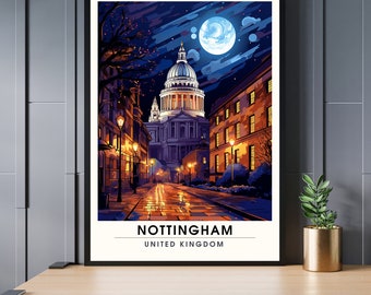 Nottingham Travel Poster - Artistic Cityscape Print - UK Souvenir Collection