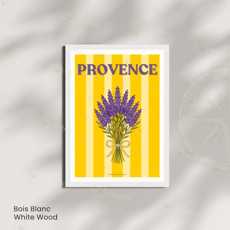 Provence Lavender Poster – Yellow Striped Wall Art – French Countryside Print image 5