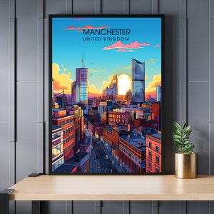 Póster Manchester | Impresión de viajes de Manchester ? Cartel de viaje de Manchester | Gran Bretaña Póster