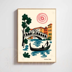 Venice Poster – Rialto Bridge and Gondola | Modern Matisse Style Italy Print | Travel & Wall Art Venezia