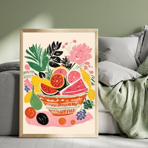 Druk owocowy | Abstrakcyjne plakaty | Owoce - Kosz owoców - w stylu Matisse'a