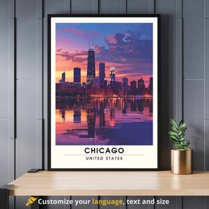 Impresión de Chicago | Póster de viaje de Chicago | chicago de noche