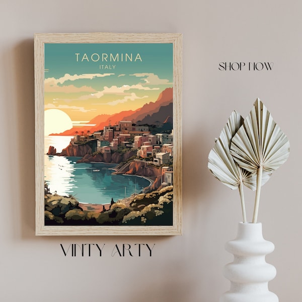 Poster Taormina Sicily| Taormina Travel Print | Sicily travel poster