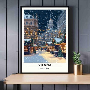 Affiche de noël Vienne | Impression Vienne  - Marché de noël de Vienne, Autriche