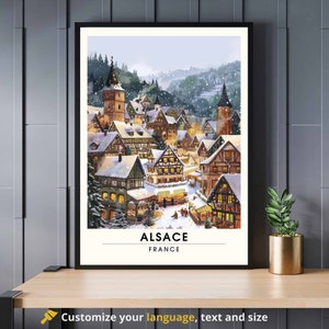 Cartel de Alsacia - Impresión de viaje de Alsacia, Francia - Alsacia bajo la nieve