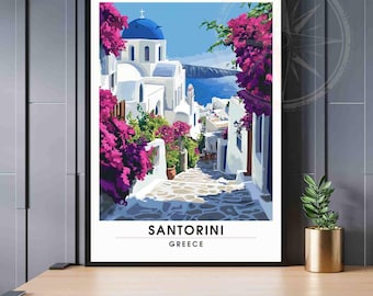 Póster Santorini | Impresión de viaje de Santorini, Grecia
