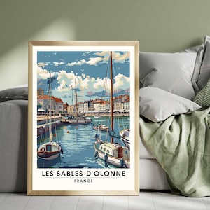 Poster Les Sables-d&#39;Olonne | Travel poster Les Sables-d&#39;Olonne, France - Harbor view