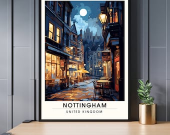 Nottingham Travel Poster - Artistic Cityscape Print - UK Souvenir Collection