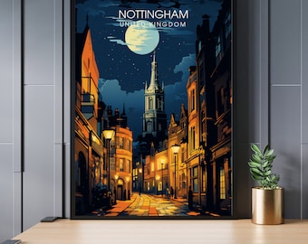 Nottingham Travel Poster - Artistic Cityscape Print - UK Souvenir Collection