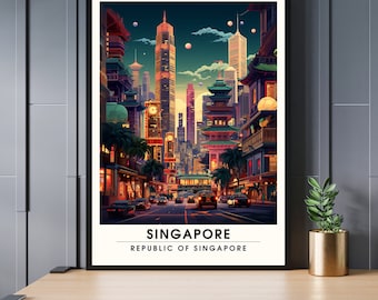 Singapore Printing | Travel poster Singapore at night