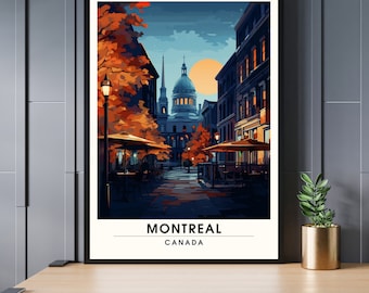Drucken Montreal, Quebec | Montreal-Reiseplakat | Altes Montreal bei Nacht