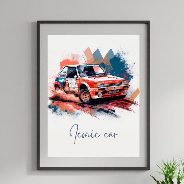 Affiche Peugeot 205 Sport  | Art mural | Affiche voiture vintage |  Affiche Rallye