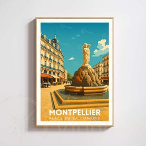 Montpellier Poster – Place de la Comédie | Vintage South of France Travel Print | French City Wall Art Decor