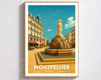 Montpellier Poster – Place de la Comédie | Vintage South of France Travel Print | French City Wall Art Decor