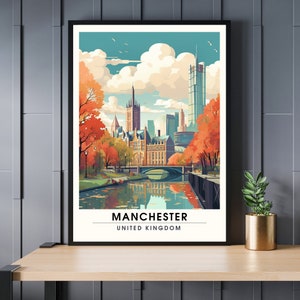 Pôster de Manchester | Impressão de viagem para Manchester | Cartaz de viagens de Manchester | Pôster da Grã-Bretanha