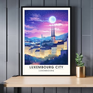 Printing Luxembourg | Luxembourg city travel poster | Night trip to Luxembourg