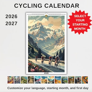 Calendario ciclistico 2026 - Calendario ciclistico - Regalo per gli appassionati di ciclismo - Calendario riutilizzabile e stampato localmente
