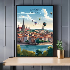 Translate into English: Lyon poster, Lyon travel print, Lyon travel poster