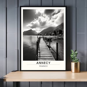 Stampa di viaggio di Annecy | Poster di viaggio ad Annecy | Stampa di viaggio in Francia in bianco e nero