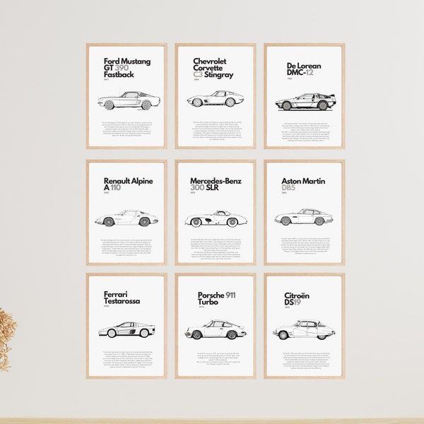 Black and White Car Poster Etsy