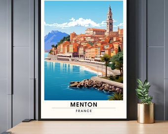 Affiche Menton | Impression Menton | affiche de voyage Menton, France | Affiche Côte d'Azur