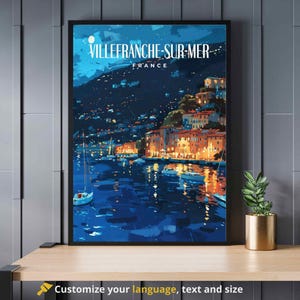 Cartel de Villefranche-sur-Mer - Impresión de Villefranche-sur-Mer - Viaje nocturno