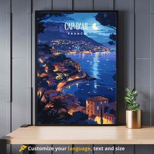 Cartel Cap-d'Ail, Francia - Impresión Cap-d'Ail - Cartel de la Costa Azul de noche