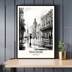 Impresión de Toulouse | Cartel de viaje de Toulouse | Cartel de Toulouse en blanco y negro.