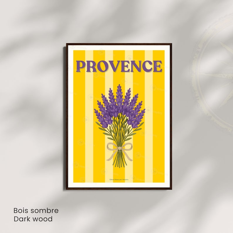 Provence Lavender Poster – Yellow Striped Wall Art – French Countryside Print image 3