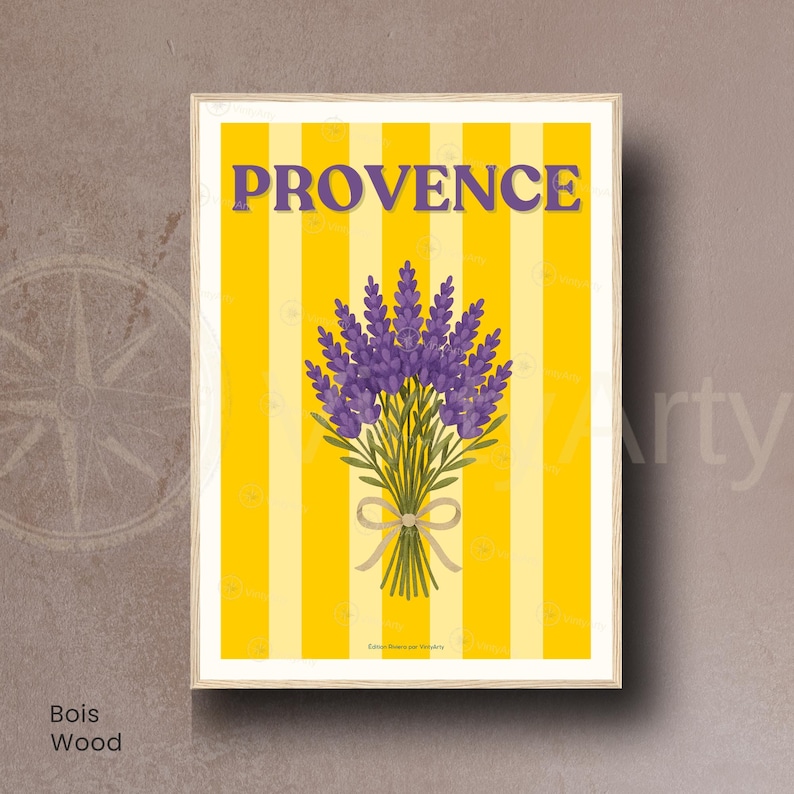 Provence Lavender Poster – Yellow Striped Wall Art – French Countryside Print image 6