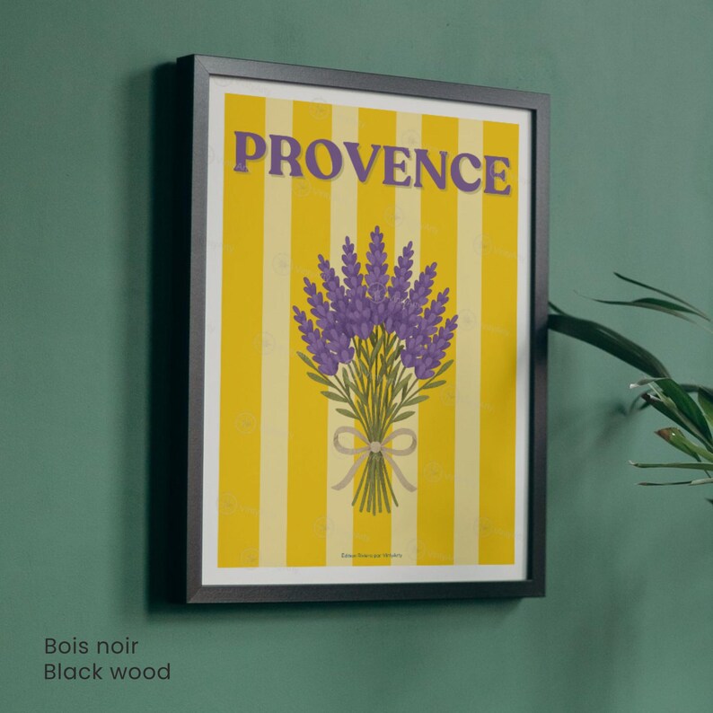 Provence Lavender Poster – Yellow Striped Wall Art – French Countryside Print image 2