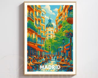 Póster Madrid | Lámina Vintage Viaje España | Arte de Pared Ciudad Europea | Decoración Colorida Salón
