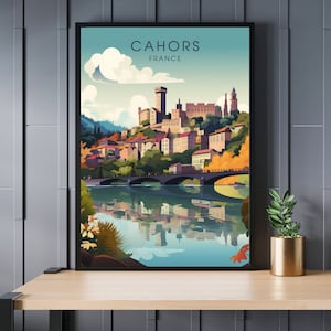 Cahors-poster, Cahors-reisprint, Frankrijk-poster, Cahors-reisposter