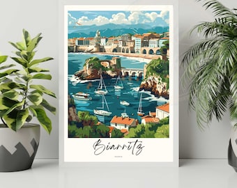 Cartel de Biarritz - impresión de viaje Biarritz, Francia - Vista de la playa de Biarritz