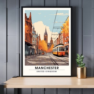 Pôster de Manchester | Impressão de viagem para Manchester | Cartaz de viagens de Manchester | Pôster da Grã-Bretanha