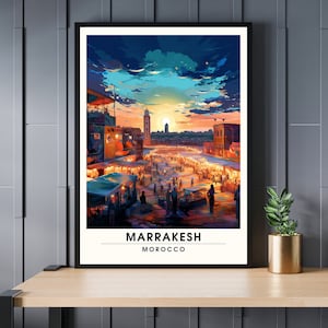 Imprenta Marrakech, Marruecos | Impresión de viajes de Marrakech ? Jamaa el Fna al atardecer