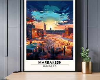 Printing Marrakech, Morocco | Marrakech Travel Print | Jamaa el Fna at sunset
