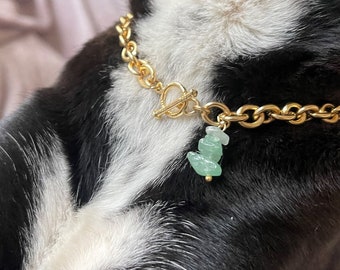 Dog Chain/Necklace 24K gold plated with real Gemstones Aventurin healingstone