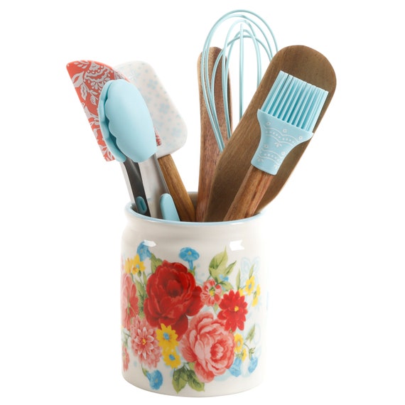 The Pioneer Woman Sweet Rose 8-piece Mini Silicone Kitchen Tools & Ceramic  Crock Set 